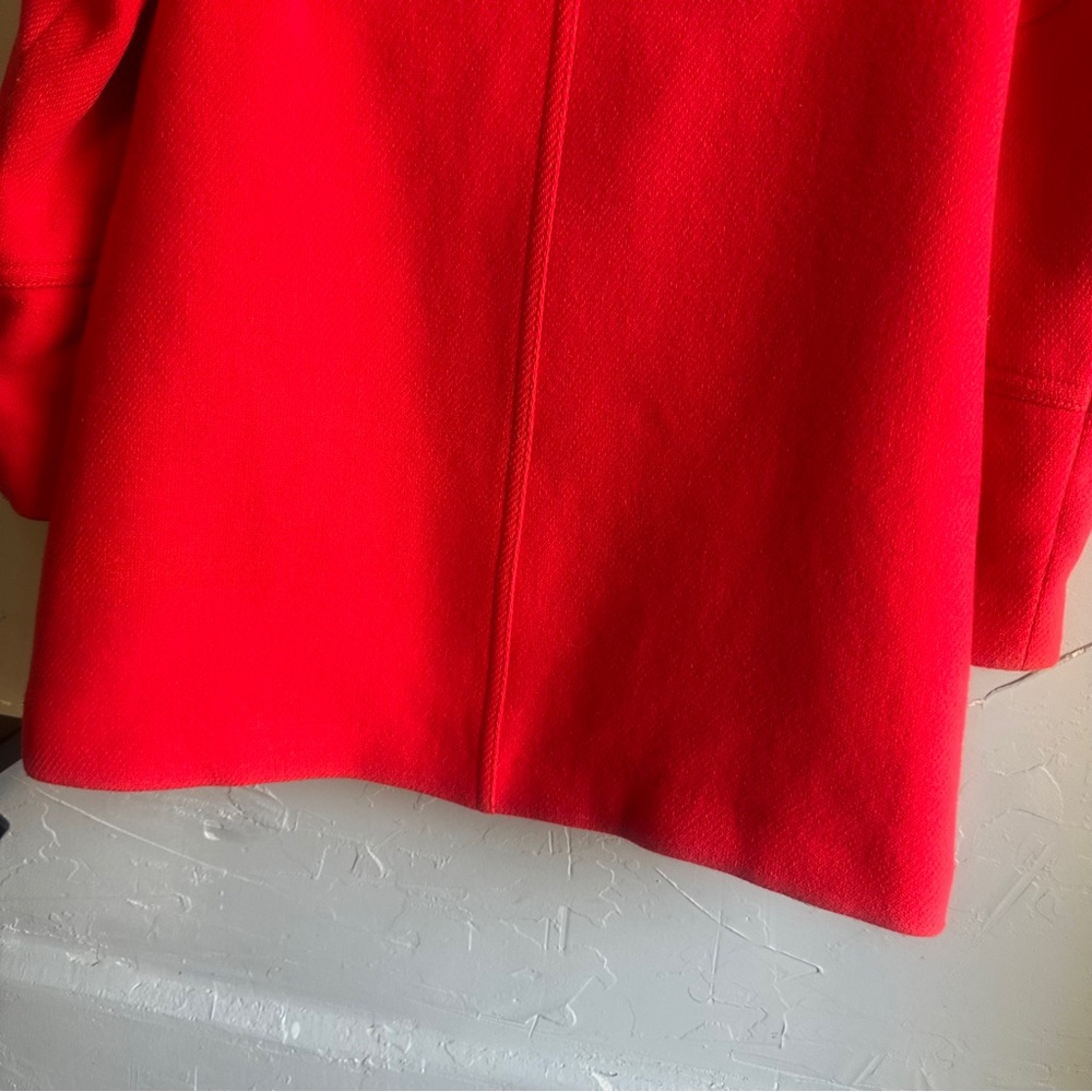 J. Crew Stadium Cloth Red Wool Coat w/ Faux Fur Hood Statement Winter Parka 2P - Picture 9 of 16